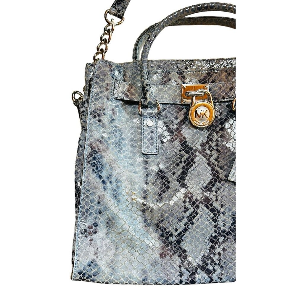 Michael Kors Blue Suede Python Embossed Hamilton … - image 5